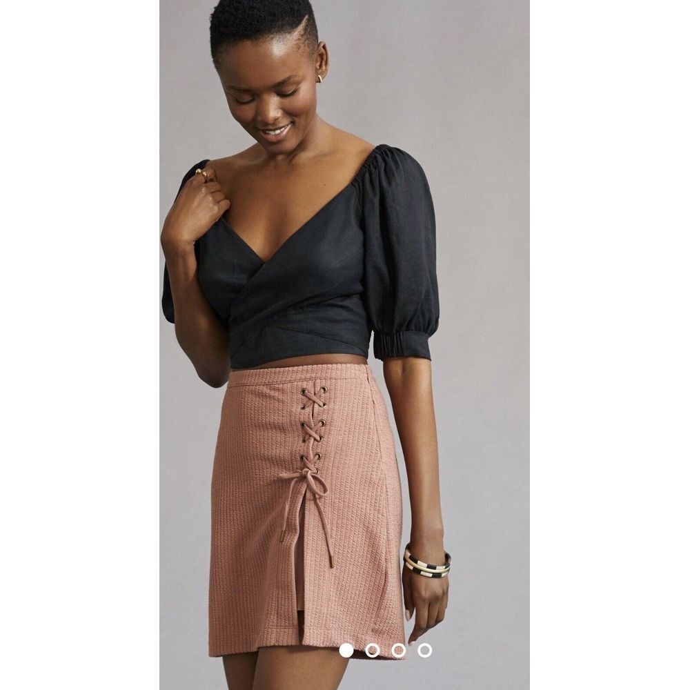 Anthropologie Lace-Up Knit Mini Skirt Size Large Light Red MSRP $90 NWT